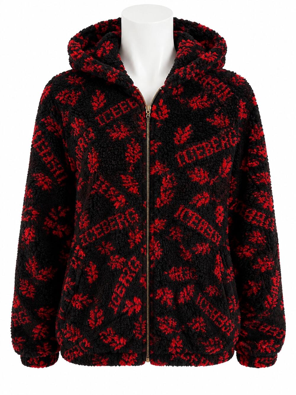 Dereon Beyonce Tina Knowles Y2K Sherpa Fleece Logo Hooded Jacket Black Red 2X